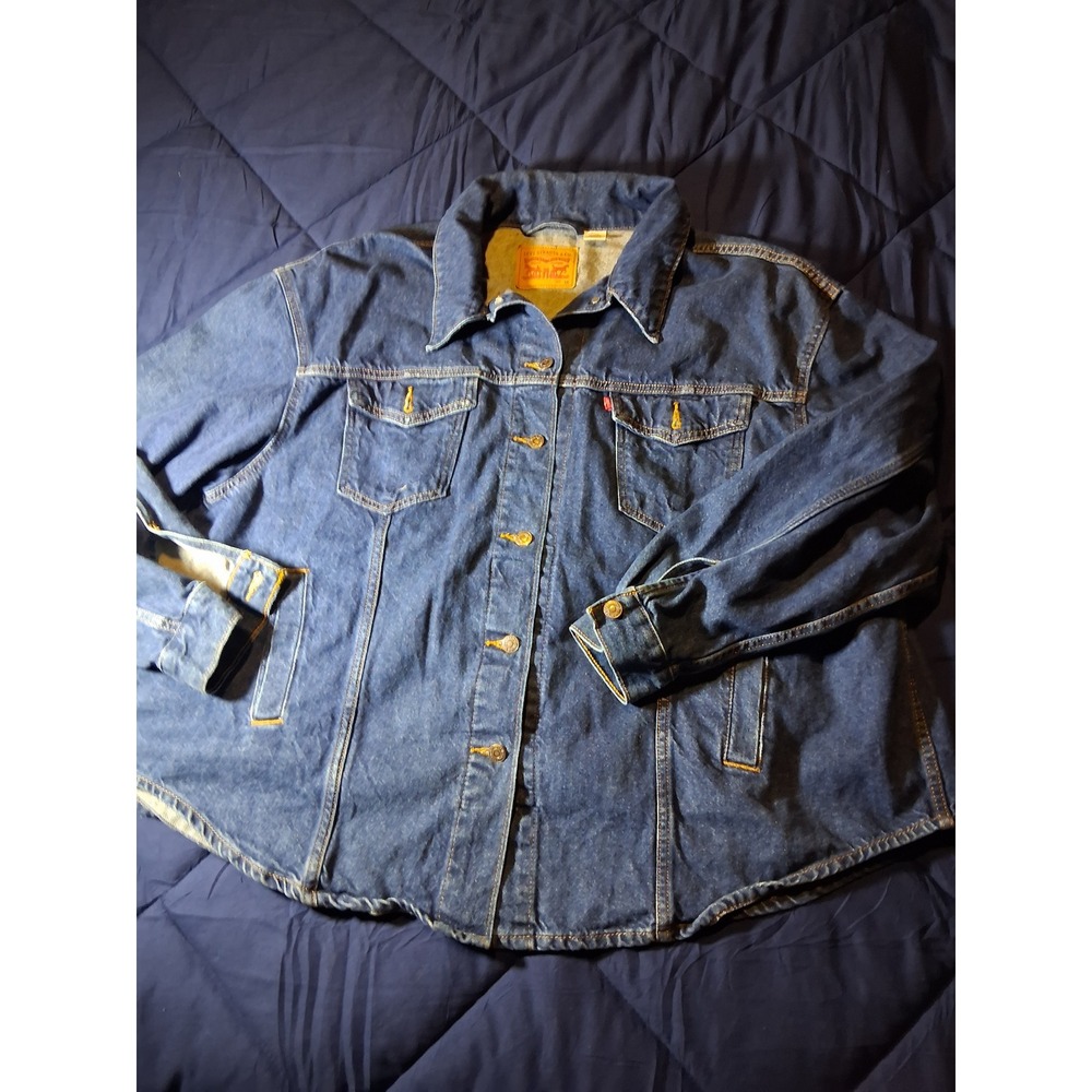 Levis Womens 3X Denim Trucker Jacket Shirt Dark Wash Button Up Blue Jean Coat